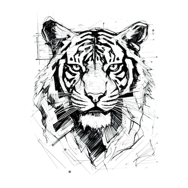 Peinture du visage d'un tigre sur un fond propre Illustration d'animaux sauvages IA générative