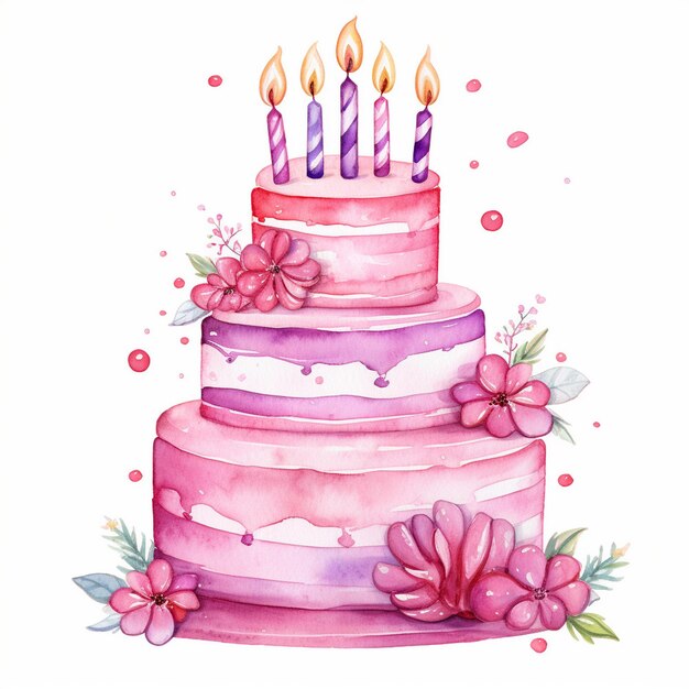 Photo peinture à l'eau c'est mignon le gâteau d'anniversaire clipart