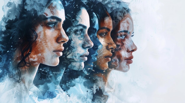 peinture à l'eau plusieurs visages de femmes se chevauchant dans le coin gauche illustration graphique dof AI Generative