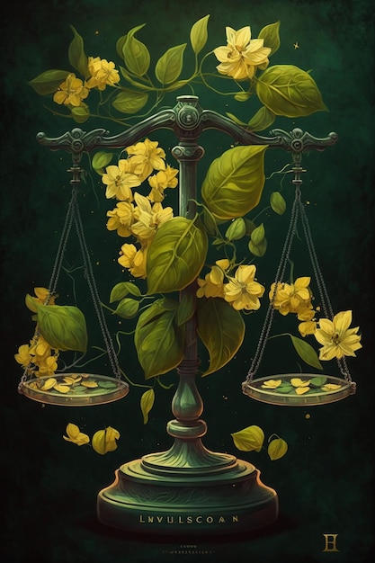 Photo une peinture d'une échelle avec des feuilles et des fleurs dessus.