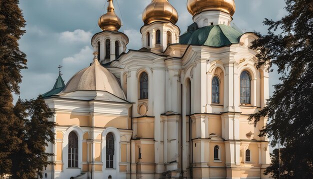 Photo une peinture d'une église avec une église sur le dessus