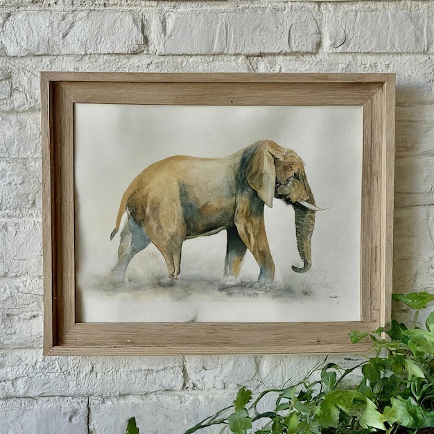 une peinture d'éléphant avec un fond en bois