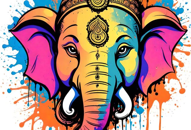 une peinture d'un éléphant avec un fond coloré