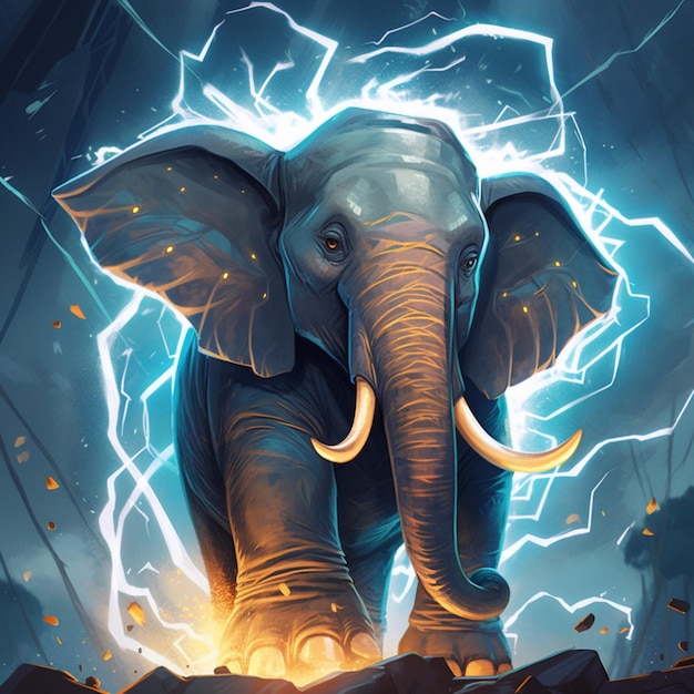 Une peinture d'un éléphant avec le mot éléphant dessus