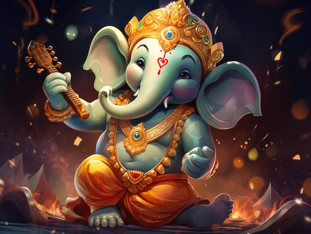 Une peinture enchanteuse d'un éléphant musical célébrant Diwali
