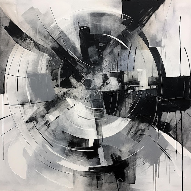 peinture à l'encre noir et blanc minimaliste fond blanc abstrait monochrome design d'art contemporain