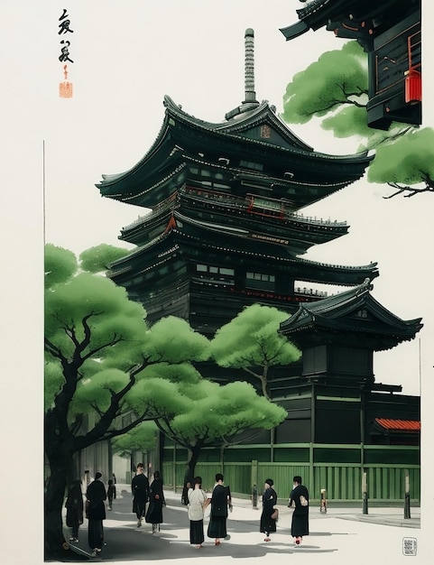 Une peinture à l'encre traditionnelle d'Asakusa