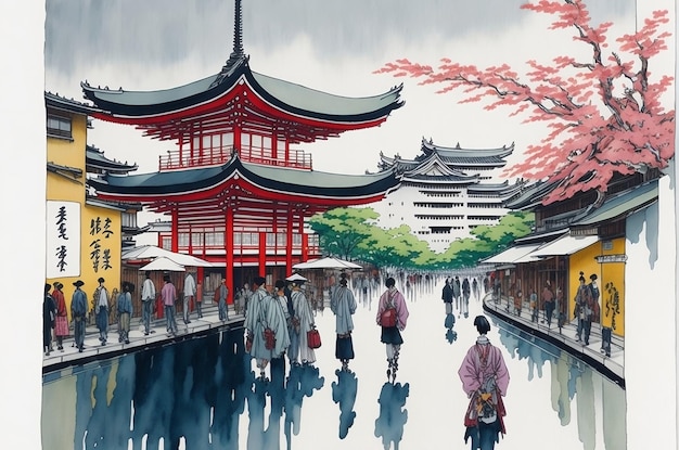 Une peinture à l'encre traditionnelle d'Asakusa