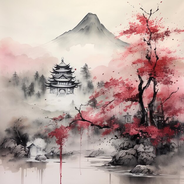 Peinture à l'encre Zen Tree Sumie