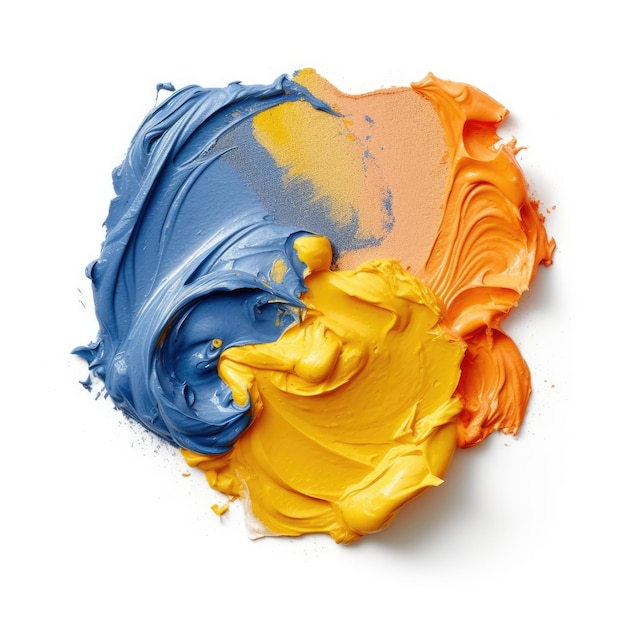 Peinture épaisse bleu orange et jaune pastel sur fond blanc