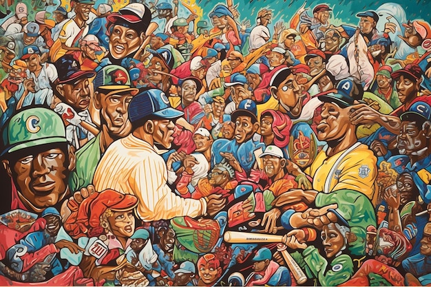 Une peinture d'une équipe de baseball avec le mot « équipe » sur le devant.