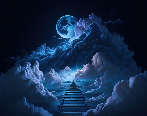 Une peinture d'un escalier menant à la lune