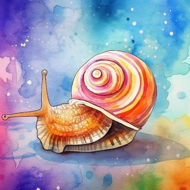 Photo peinture d'un escargot avec une coquille en spirale sur un fond coloré ai générative