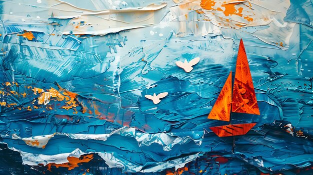La peinture est une belle représentation d'un voilier sur une mer agitée
