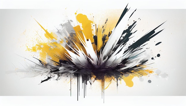 Une peinture d'une explosion avec de la peinture jaune et noire et le mot explosion dessus.