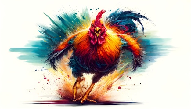 Photo une peinture expressive d'aquarelle du coq en mouvement