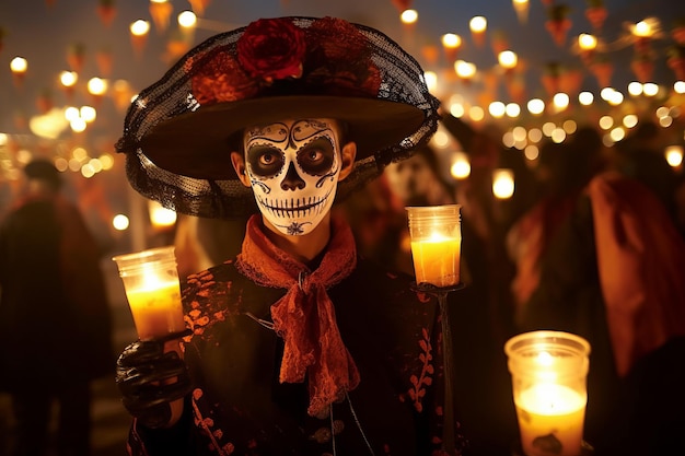 La peinture faciale multicolore célèbre le Jour des Morts à Viva Mexico A Cultural