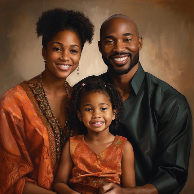 une peinture d'une famille avec une fille et un homme en chemise noire.