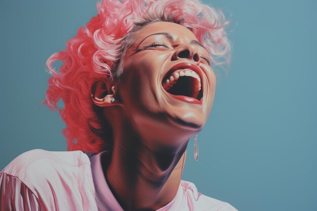 Photo une peinture d'une femme aux cheveux roses en train de rire