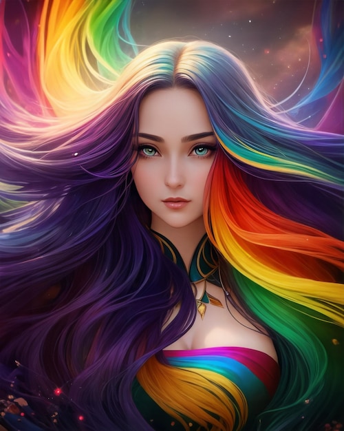 Photo une peinture d'une femme avec des cheveux d'arc-en-ciel