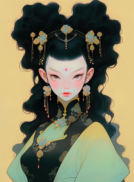 Photo une peinture d'une femme avec une coiffure qui a le mot geisha sur elle