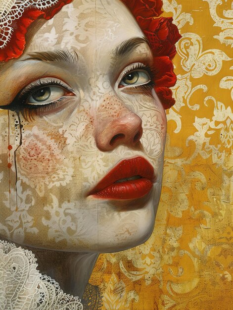 Photo une peinture d'une femme avec une fleur rouge sur le visage