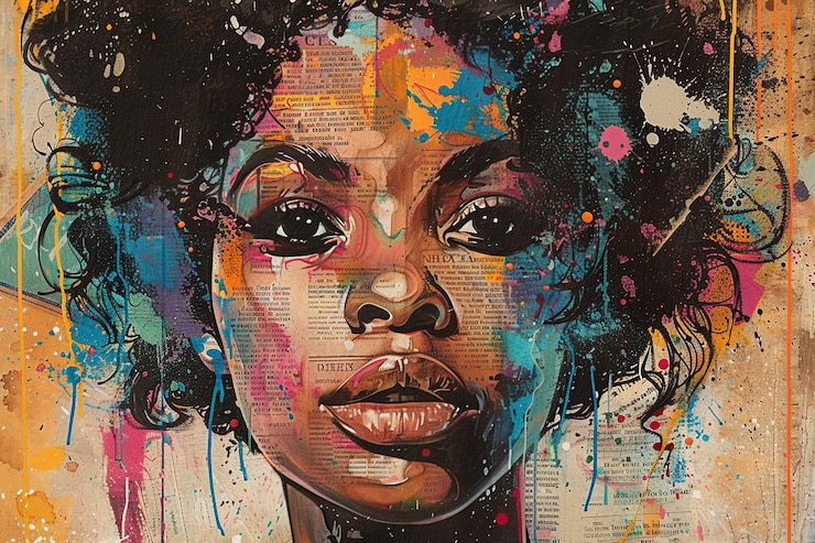 Photo une peinture d'une femme avec un fond bleu et rose