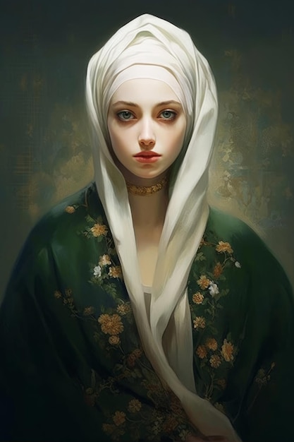 Une peinture d'une femme avec un foulard sur la tête