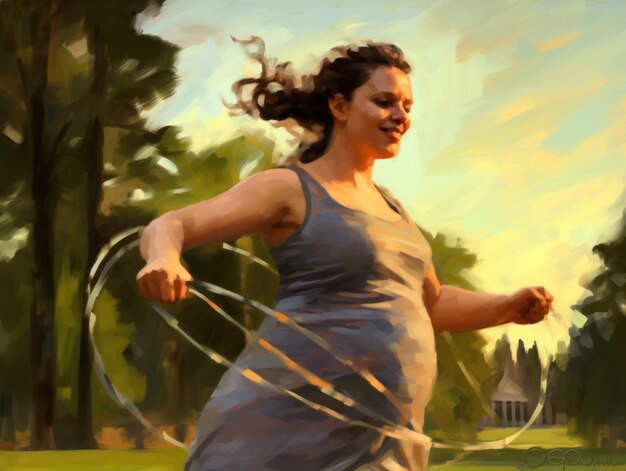 Une peinture d'une femme jouant avec un cerceau image générative par IA