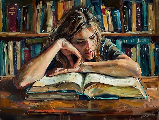 une peinture d'une femme lisant un livre avec le mot dessus