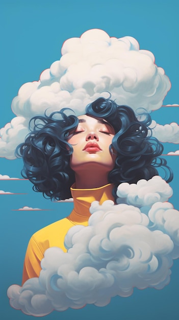 peinture d'une femme avec un nuage dans ses cheveux generative ai