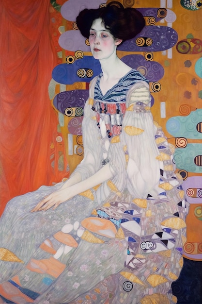 Une peinture d'une femme avec une robe qui dit "le nom de l'artiste est dessus"