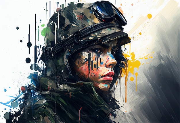 Peinture d'une femme soldat Generative AI