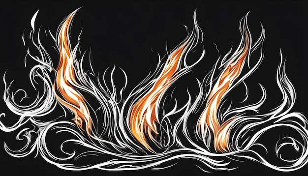 Photo une peinture d'un feu avec un fond noir avec un motif de feu et de flammes