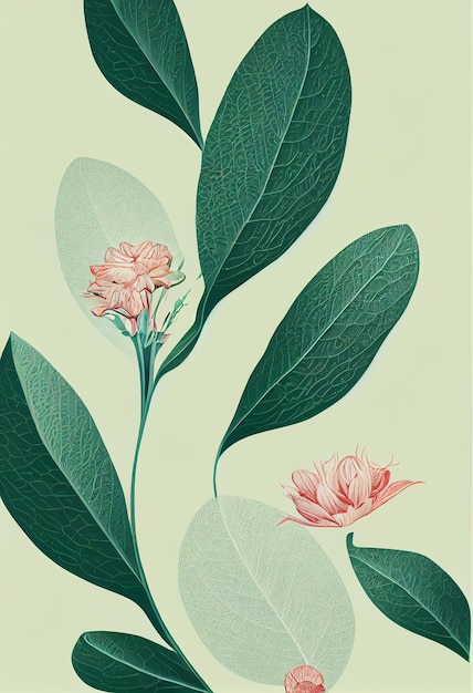 Peinture de feuille florale verte, plante abstraite, illustration de feuille décorative