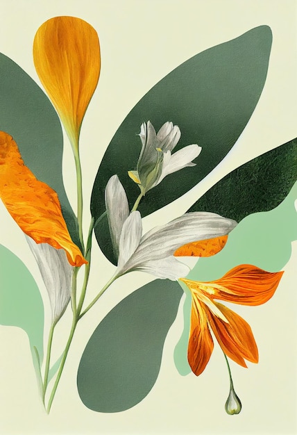 Peinture de feuille florale verte, plante abstraite, illustration de feuille décorative