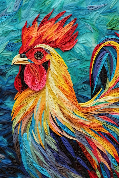 Peinture en fil d'un coq