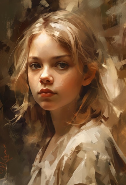 Une peinture d'une fille aux cheveux blonds.