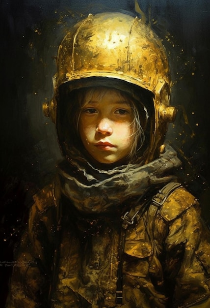 Une peinture d'une fille avec un casque d'or.