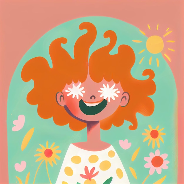 Peinture d'une fille avec une fleur dans les cheveux ai générative