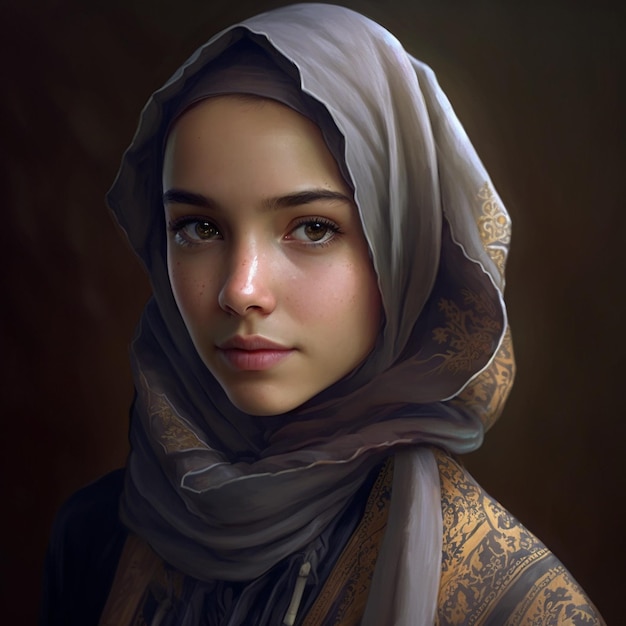Une peinture d'une fille avec un foulard sur la tête.