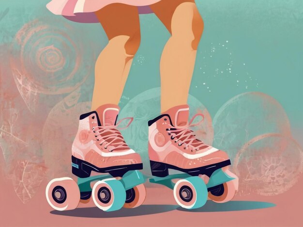 une peinture d'une fille sur des patins à roulettes avec une chaussure rose sur le bas