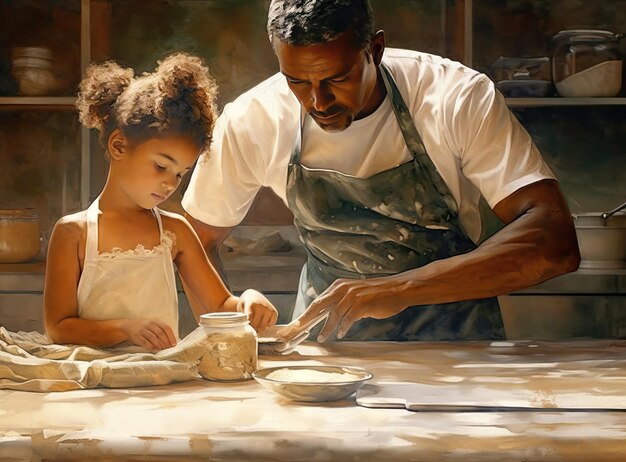 Une peinture d'une fille et de son père