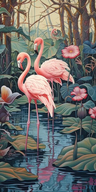 Photo une peinture d'un flamant rose par personne