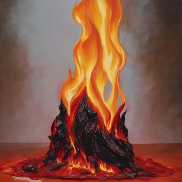 Une peinture d'une flamme sur un fond rouge