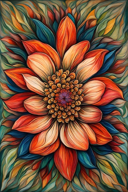 Peinture d'une fleur avec au milieu elle