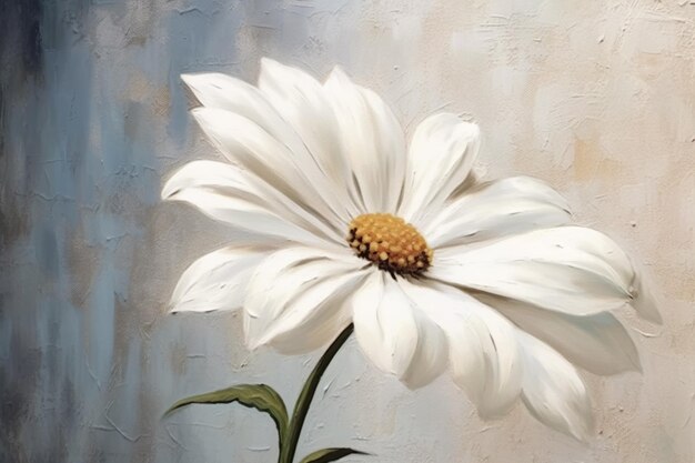 peinture d'une fleur blanche avec un centre jaune sur un fond bleu