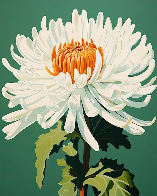 une peinture d'une fleur blanche et orange