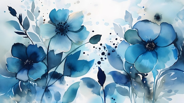 Une peinture de fleur bleue avec des aquarelles