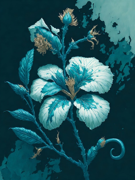 Photo une peinture d'une fleur bleue avec des feuilles